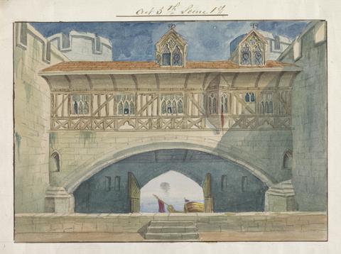 George Cressal Ellis Design for Setting of Charles Kean's Richard II at the Princess's Theatre on March 12, 1857, Act 5, Scene 1