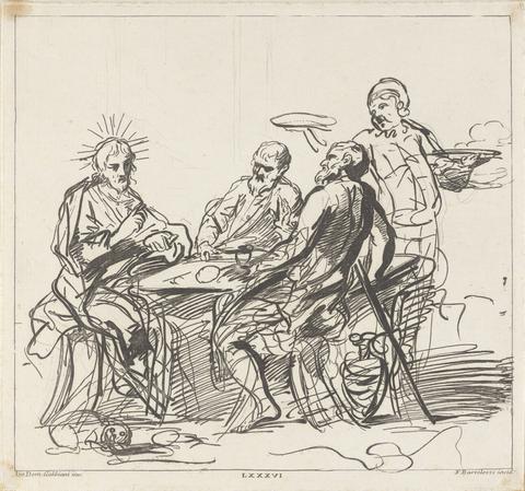 Francesco Bartolozzi RA LXXXVI (Christ Blessing Bread At A Table With Two Men)