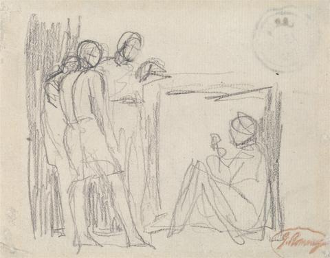 George Romney Three Standing Figures before a Seated Figure