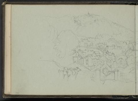 Myles Birket Foster Sketch of a Town in a Valley, with Artist's Notes