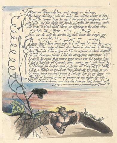 William Blake America. A Prophecy, Plate 4, "Silent as despairing love...."