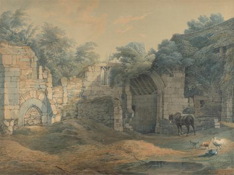 unknown artist Ruins of a Monastery with Farmyard Animals