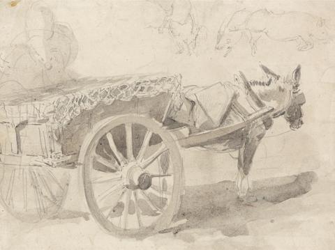 Thomas Sidney Cooper A Mule or Donkey, Harnessed to a Farm Cart, with Other Sketches at Top, Executed at or Near Canterbury, c. 1835