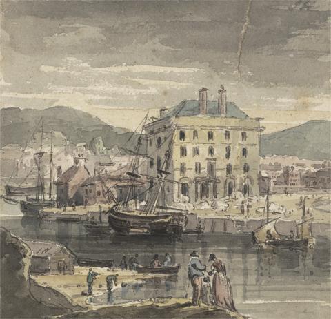 John Henderson Weymouth: with figures, shipping and view of (?) the Custon House