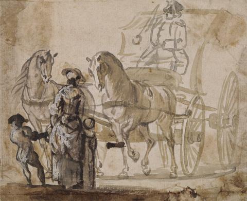 Paul Sandby RA A Carriage and Pair, with Coachman