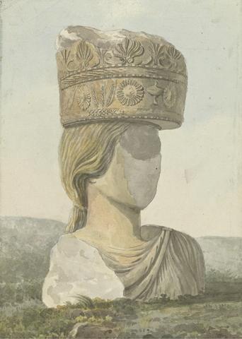 Willey Reveley Views in the Levant: Faceless Bust of Statue Supporting a Broken Capital on Her Head