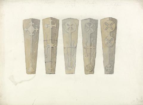 John Sell Cotman Studies of Five Coffin Lids from ?Norfolk Churches