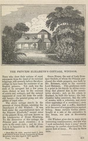unknown artist The Princess Elizabeth's Cottage, Windsor, Volume XVII, H, page 475 (from The Mirror)(with text); page 105 (Volume One)