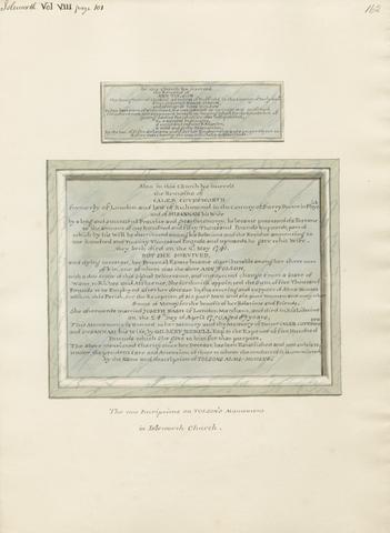 Daniel Lysons Inscription to Ann Tolson, Caleb Cotesworth and Susannah Cotesworth from Isleworth Church