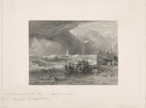 Edward P. Brandard Coast Scene with Fishermen Hauling a Boat Ashore