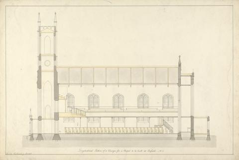 Lewis Vulliamy Design for a Chapel at Enfield: Longitudinal Section