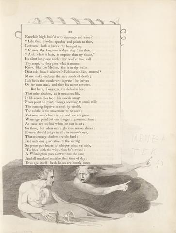 William Blake Plate 19 (page 33): 'Like that, the dial speaks; and points to thee'