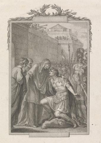 Francesco Bartolozzi RA Soldier Kneeling On A Stone Embracing a Woman, Soldiers in Background