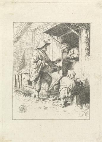 Hon. Booth Grey (Circle of Mrs. Delany) Travelling Vendor Offering Scissors to an Old Woman Leaning over a Cottage Door