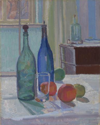 Spencer Frederick Gore Blue and Green Bottles and Oranges