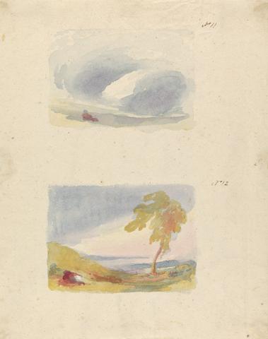 Thomas Sully Two Drawings on One Sheet: Sky Study - Turner's Principle (no. 11); Landscape With Hills and Tree (no. 12)