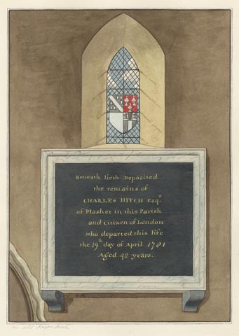 Daniel Lysons Memorial to Charles Hitch from East Ham Church