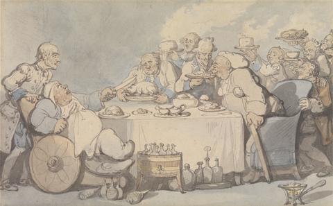 Thomas Rowlandson Comforts of Bath: Gouty Gourmands at Dinner