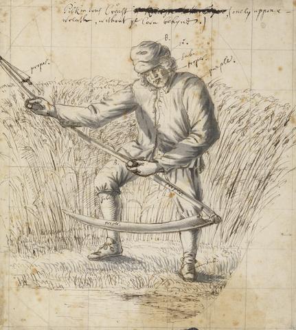 Francis Place A Study for the Pilkington Crest, a mower with a scythe