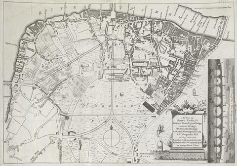 unknown artist A Plan of Streets, Roads, and Churches, between Black Fryers Bridge, London Bridge, Westminster Bridge, Lambeth, Newington Butts, and St. Margarets Hill....