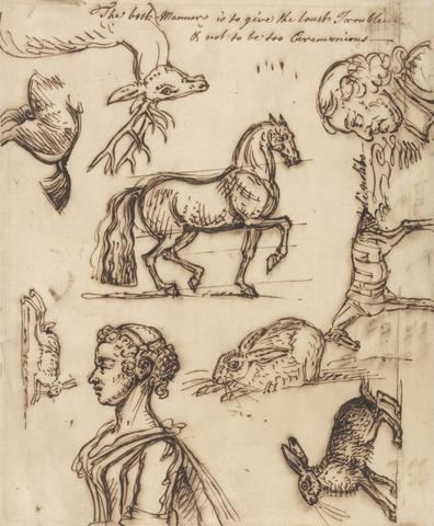 James Seymour Sketches of a Hare, Horse, Stag, Man and Woman