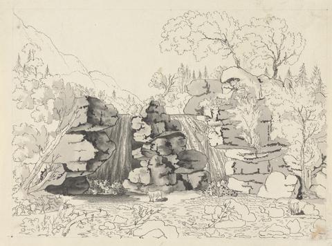Henry Swinburne Rocky Landscape with Waterfalls and Goats