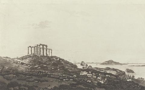 Paul Sandby Views in the Levant: Ruined Temple on Hill at Suninum Overlooking Islands