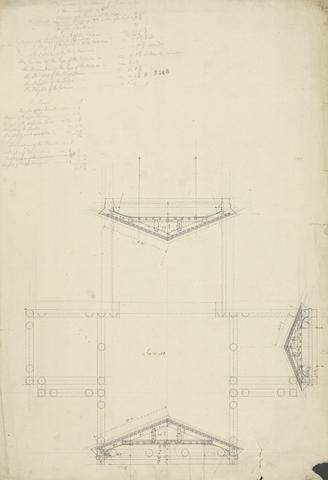 James Bruce Measured drawing of section of pediments of temple Baalbec