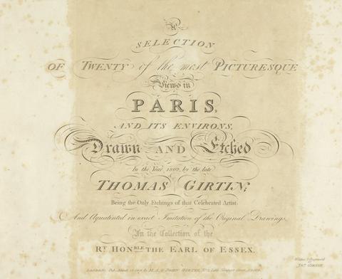 Title Page for: A Selection of the Most Picturesque Views in Paris and its Environs