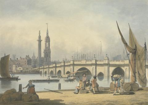 Francis Nicholson London Bridge and The Monument