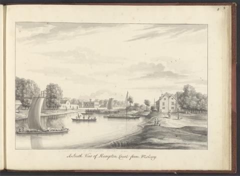 Bernard Lens III A volume of ten drawings of Hampton Court taken by the life - A South View of Hampton Court from Molesey