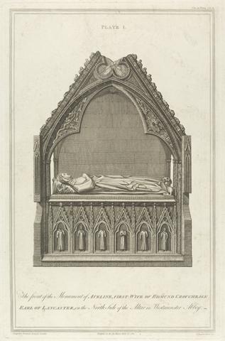 Sir Joseph Ayloffe An Account of Some Ancient Monuments in Westminster Abbey, in Vetusta Monumenta, vol. 2: The Front of the Monument of Aveline, First Wife of Edmund Crouchback (Plate I)