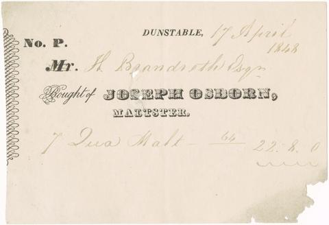 [Billhead of Joseph Osborn, maltster, for purchases made by H. Brandreth, 1848].