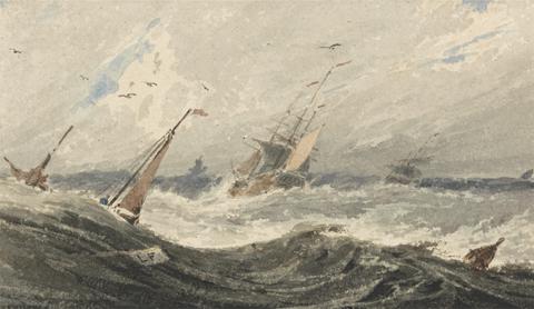 François Louis Thomas Francia Boats on a Stormy Sea