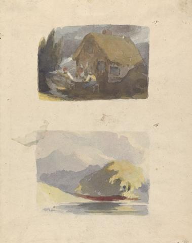 Thomas Sully Two Drawings on One Sheet: Cottage with Figures in Front (no. 15); Landscape with River and Mountains - Sunshine (no. 16)