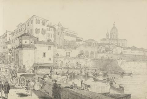 Sir Charles D'Oyly Album of 30 Views in the Tyrol and Italy: View of Casino Pecori on the Lung Arno, Residence of Sir Charles D'Oyly at Florence. 1st May 1842