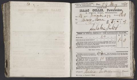 Collis, Isaac Mossop, 1852 or 1853- Isaac Collis album of pawnbroker's tickets.