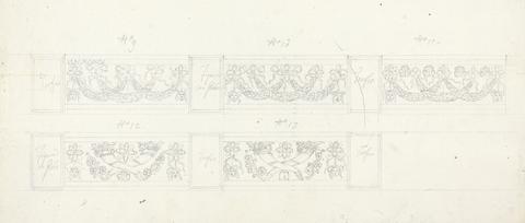 No. 15 drawing of ornamental details of friezes of temple remains at Baalbec or Palmyra