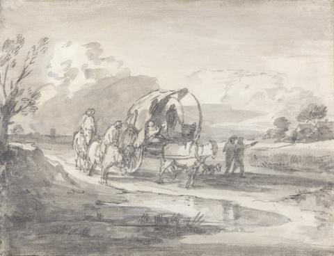 Thomas Gainsborough Open Landscape with Horsemen and Covered Cart