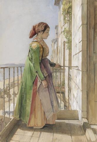 John Frederick Lewis A Greek Girl Standing on a Balcony