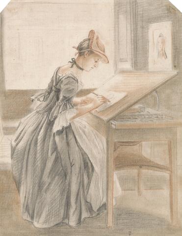 Paul Sandby RA A Lady Copying at a Drawing Table