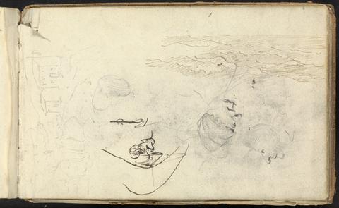 Thomas Bradshaw Album of Landscape and Figure Studies: Sketches of Waves, Buildings, Trees/Two Profiles