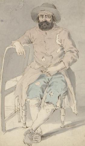 Louis Philippe Boitard Man in Ragged Clothes Seated with Right Arm Over Another Chair