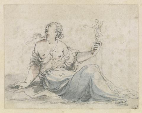 A Woman Seated and Holding an Image