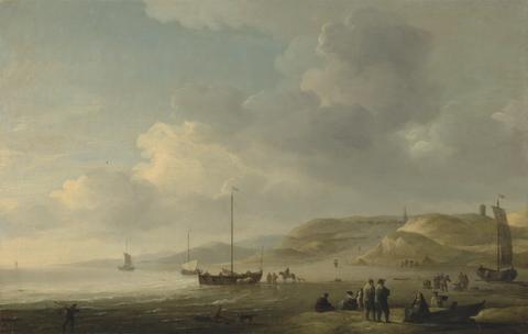 Charles Brooking The Coast near Scheveningen with Fishing Pinks on the Shore