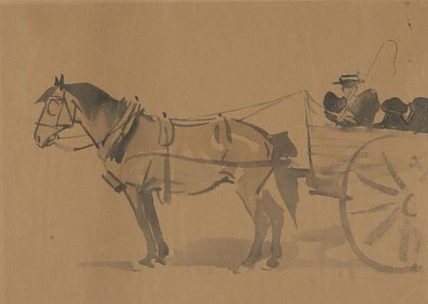 Joseph Crawhall Auntie Bee with her two Nieces in a Pony Cart