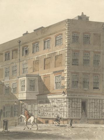 George Shepheard York House, the corner of Villiers Street and the Strand, with Richardson's Ancient and Modern Print Warehouse in the Foreground