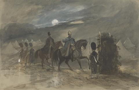George Bryant Campion Camp at Chobham, 1853 with Officers and Sentry