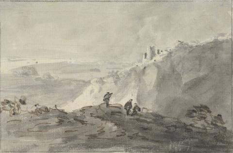 Rev. William Gilpin Three Figures in a Hilly Landscape with Ruins, beyond