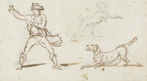 George Chinnery A Man throwing a Ball to a Dog